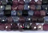 CCU890 15 inches 4mm faceted cube ruby sapphire beads