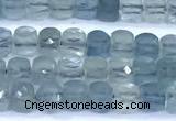 CCU901 15 inches 5mm - 6mm faceted cube aquamarine beads