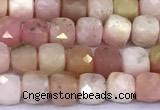 CCU904 15 inches 5mm - 6mm faceted cube pink opal beads