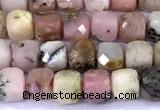 CCU905 15 inches 5mm - 6mm faceted cube pink opal beads