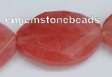 CCY168 15.5 inches 25*35mm twisted & faceted oval cherry quartz beads