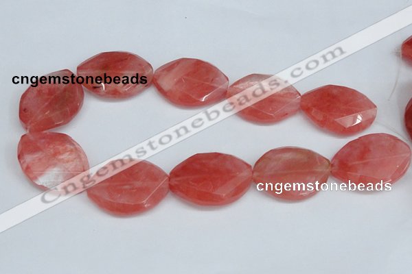 CCY168 15.5 inches 25*35mm twisted & faceted oval cherry quartz beads