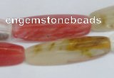 CCY211 15.5 inches 12*40mm trihedron volcano cherry quartz beads