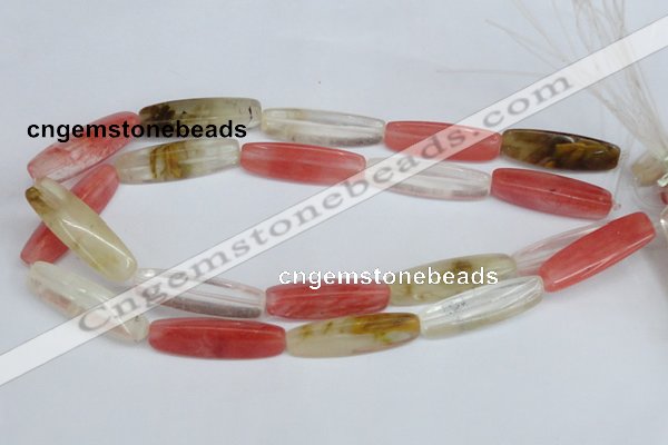 CCY211 15.5 inches 12*40mm trihedron volcano cherry quartz beads