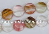 CCY213 15.5 inches 12mm flat round volcano cherry quartz beads