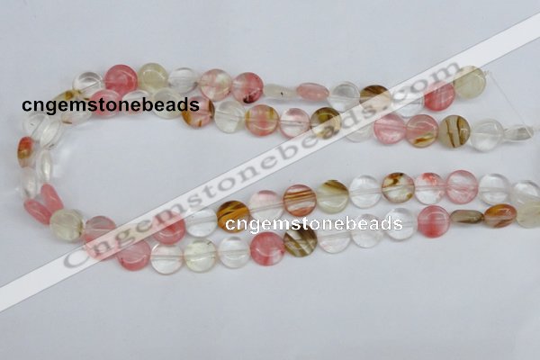 CCY213 15.5 inches 12mm flat round volcano cherry quartz beads