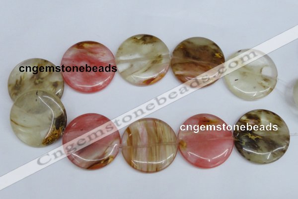 CCY215 15.5 inches 40mm flat round volcano cherry quartz beads