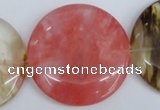 CCY216 15.5 inches 45mm flat round volcano cherry quartz beads
