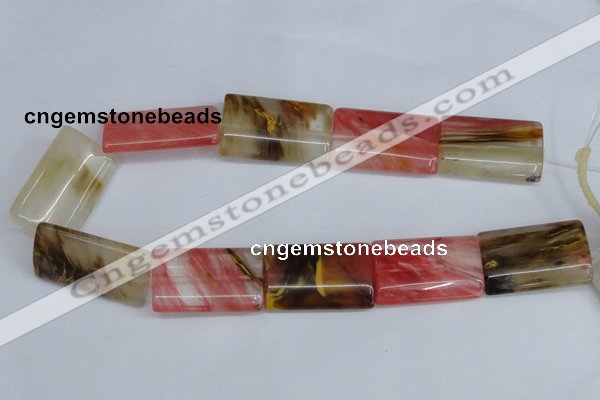 CCY224 15.5 inches 24*40mm flat tube volcano cherry quartz beads