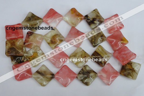 CCY227 15.5 inches 26*26mm wavy diamond volcano cherry quartz beads