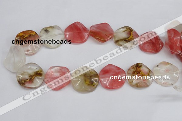 CCY229 15.5 inches 30mm wavy coin volcano cherry quartz beads