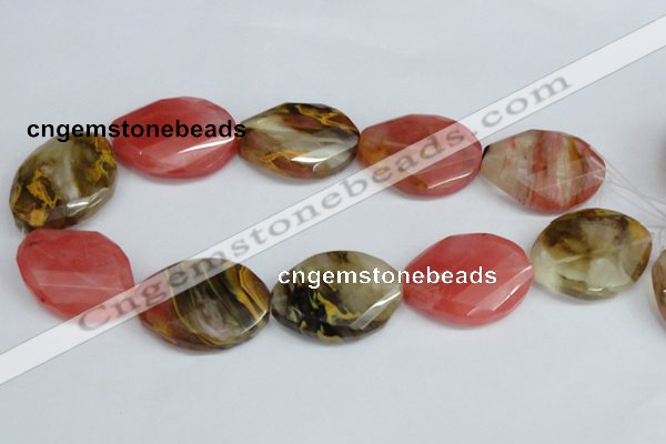 CCY233 25*35mm twisted & faceted oval volcano cherry quartz beads