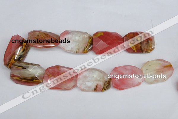 CCY234 30*40mm twisted & faceted rectangle volcano cherry quartz beads