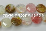 CCY410 15.5 inches 12mm faceted coin volcano cherry quartz beads