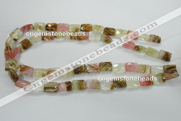 CCY430 15.5 inches 10*14mm faceted rectangle volcano cherry quartz beads