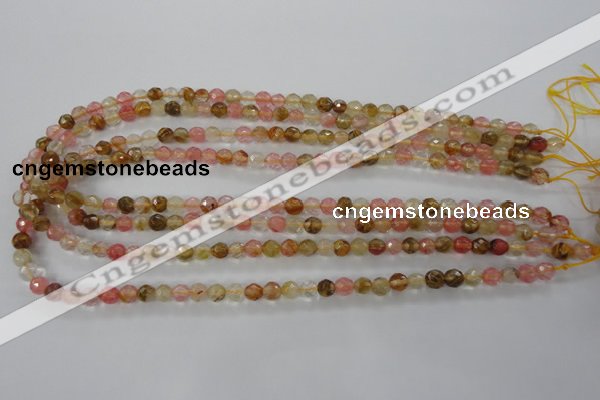 CCY501 15.5 inches 6mm faceted round volcano cherry quartz beads