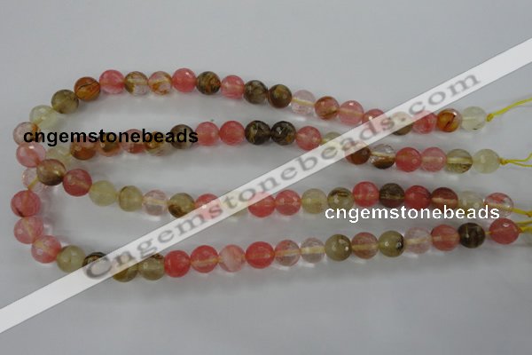 CCY503 15.5 inches 10mm faceted round volcano cherry quartz beads