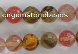 CCY504 15.5 inches 12mm faceted round volcano cherry quartz beads