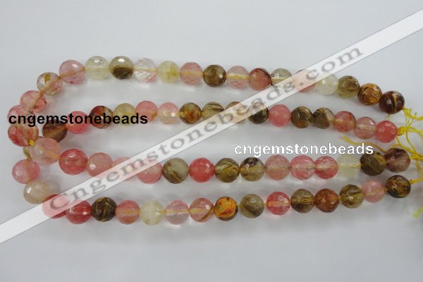 CCY504 15.5 inches 12mm faceted round volcano cherry quartz beads