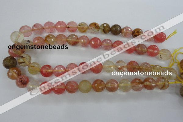 CCY505 15.5 inches 14mm faceted round volcano cherry quartz beads