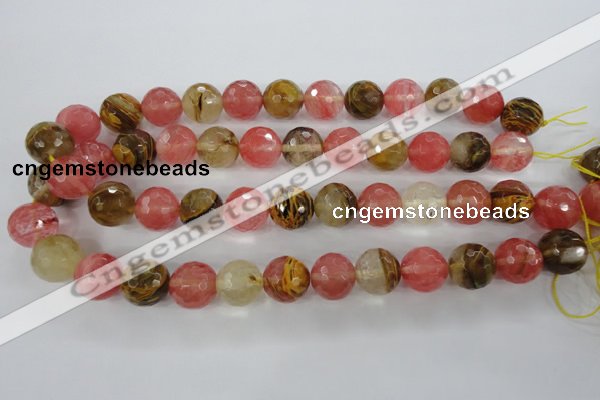 CCY506 15.5 inches 16mm faceted round volcano cherry quartz beads