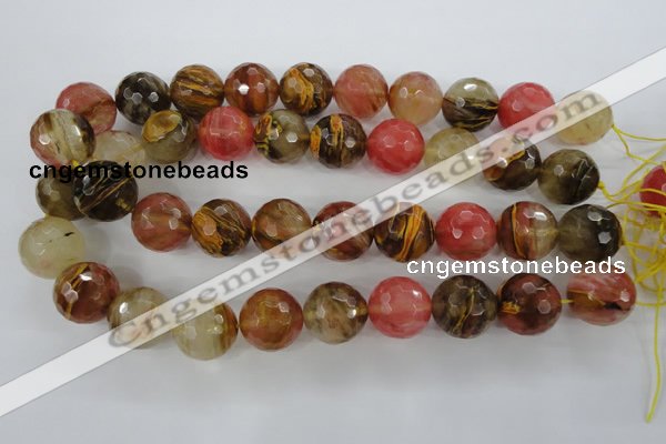 CCY508 15.5 inches 20mm faceted round volcano cherry quartz beads