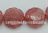 CCY52 15.5 inches 20mm carved coin cherry quartz beads wholesale