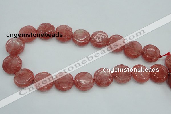 CCY52 15.5 inches 20mm carved coin cherry quartz beads wholesale