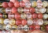 CCY690 15 inches 12mm round volcano cherry quartz beads