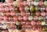 CCY695 15 inches 10mm faceted round volcano cherry quartz beads