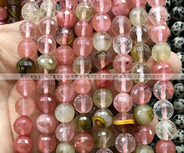 CCY696 15 inches 12mm faceted round volcano cherry quartz beads