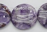 CDA317 15.5 inches 30mm flat round dyed dogtooth amethyst beads