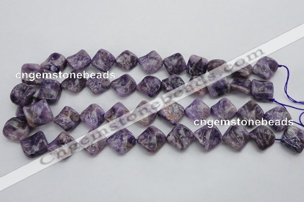 CDA320 15.5 inches 15*15mm twisted diamond dyed dogtooth amethyst beads