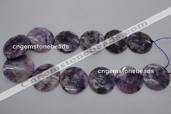 CDA328 15.5 inches 32mm faceted coin dyed dogtooth amethyst beads