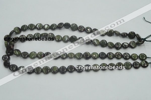 CDB205 15.5 inches 10mm flat round natural dragon blood jasper beads