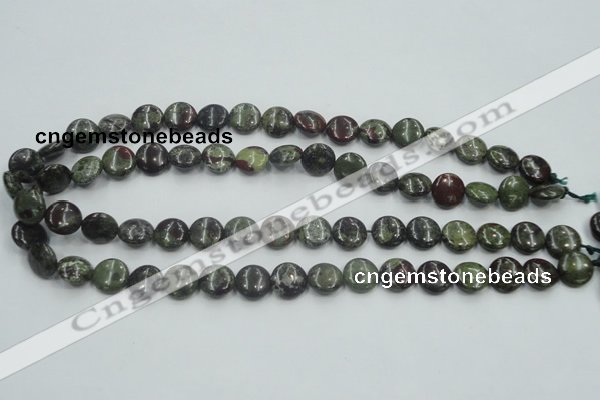 CDB206 15.5 inches 12mm flat round natural dragon blood jasper beads