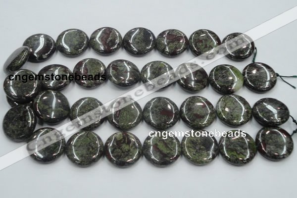 CDB210 15.5 inches 25mm flat round natural dragon blood jasper beads