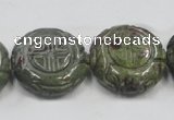 CDB226 15.5 inches 25mm carved coin natural dragon blood jasper beads