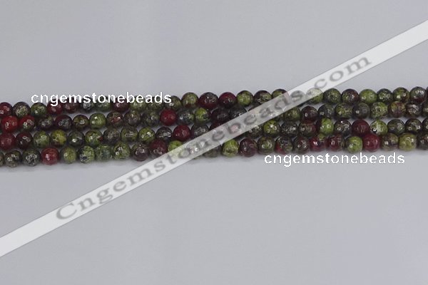 CDB328 15.5 inches 4mm faceted round A grade dragon blood jasper beads