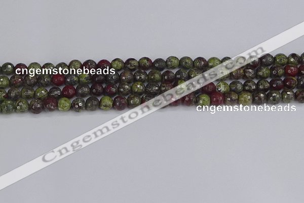 CDB329 15.5 inches 6mm faceted round A grade dragon blood jasper beads