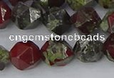 CDB338 15.5 inches 10mm faceted nuggets dragon blood jasper beads