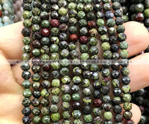 CDB360 15 inches 4mm faceted round dragon blood jasper beads