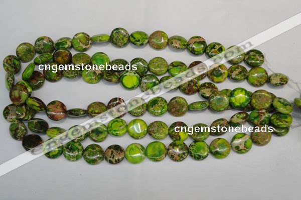 CDE123 15.5 inches 14mm flat round dyed sea sediment jasper beads