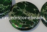 CDE177 15.5 inches 35mm flat round dyed sea sediment jasper beads