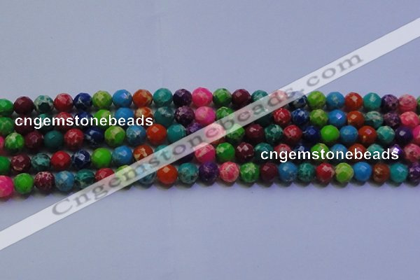 CDE2696 8mm faceted round mixed color sea sediment jasper beads