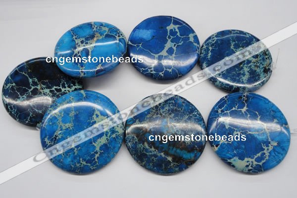 CDE312 15.5 inches 55mm flat round dyed sea sediment jasper beads