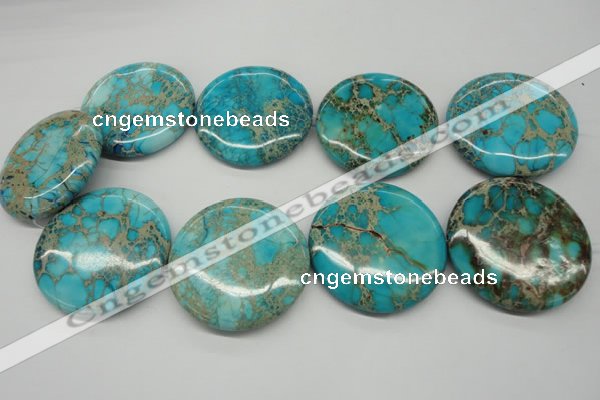 CDE353 15.5 inches 45mm flat round dyed sea sediment jasper beads