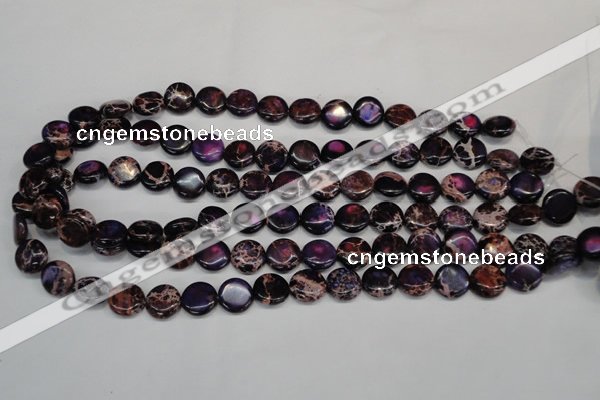 CDE398 15.5 inches 12mm flat round dyed sea sediment jasper beads