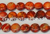 CDE516 15.5 inches 10mm flat round dyed sea sediment jasper beads