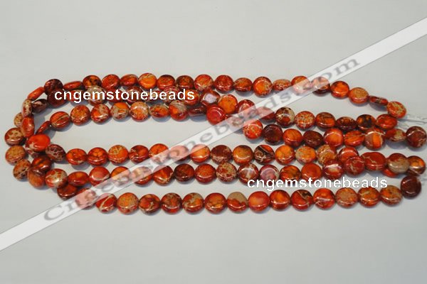 CDE516 15.5 inches 10mm flat round dyed sea sediment jasper beads